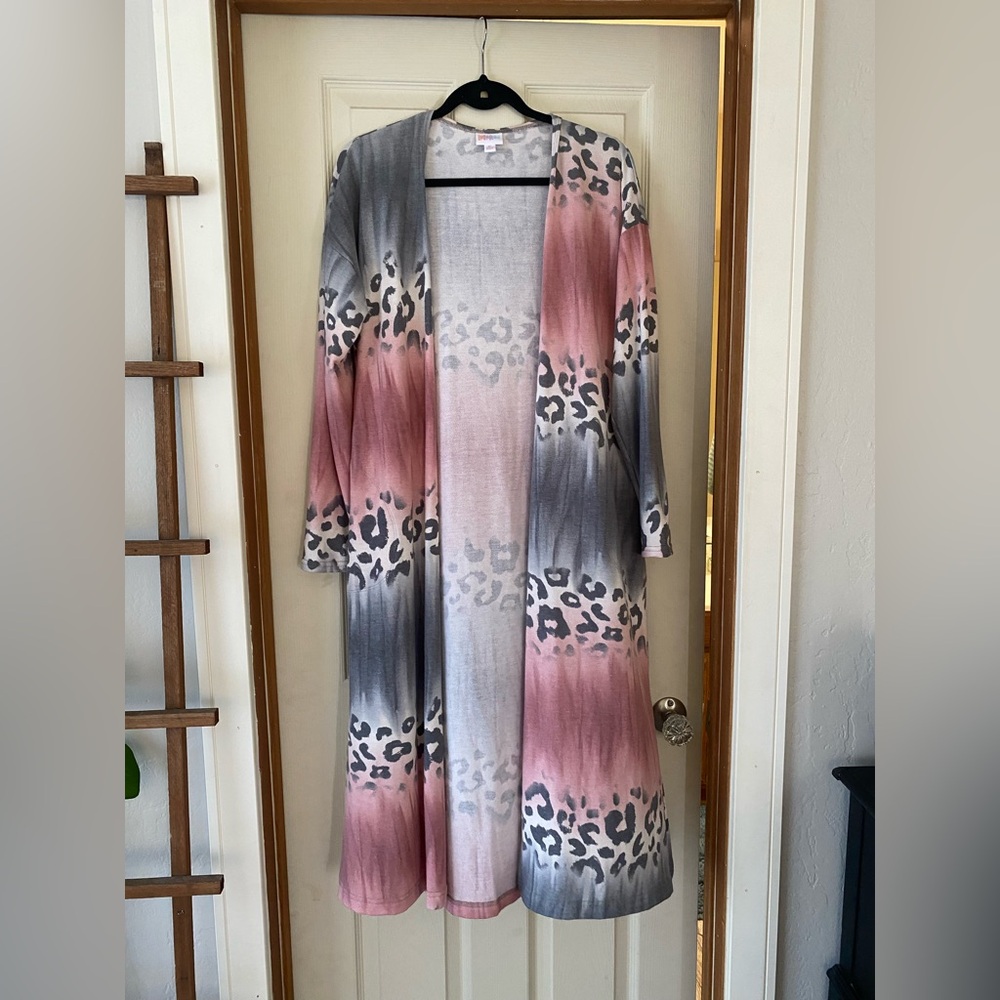 LuLaRoe Black, Gray & Cream Leopard Duster Cardigan